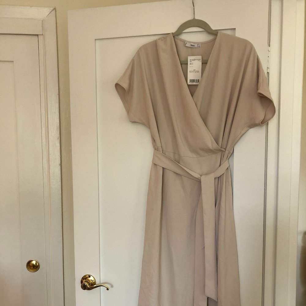 Mango Cream Midi Wrap Dress (NWT)